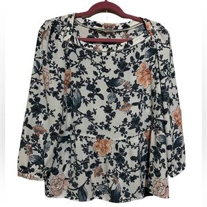 LOFT Floral Women’s top Ruched Waist . Long Sleeve.Sz M